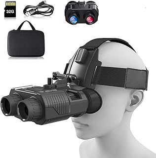Óculos de visão noturna montados na cabeça com cartão SD de 32 GB, zoom Dight 4X, bateria recarregável de 3000 mAh, visão infravermelha de 984 pés para adultos, binóculos de visão noturna sem as mãos