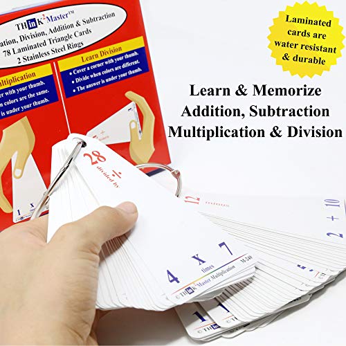 Think2Master Premium Laminated Multiplication Division Addition & Subtraction Triangle Flash Cards | 78 Dry Erasable Flashcards. Includes 2 Rings. #TOP3