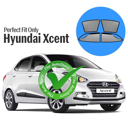 Image of AutoStory Magnetic Car Sunshade for Hyundai Xcent | Front Half Cut for Mirror Visibility + Rear Full Coverage with Zipper | Heavy Heat & UV Protection | Privacy Side Window Curtains Shades