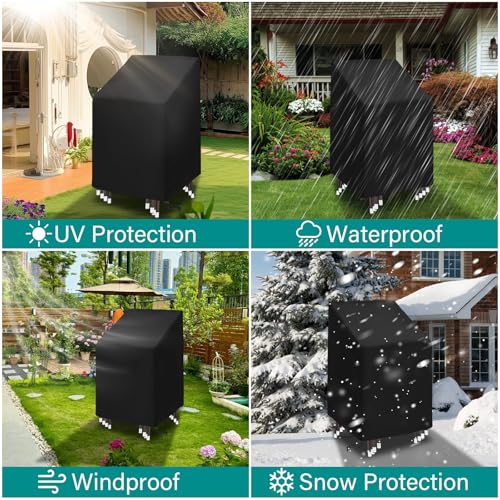 YOMKILU Schutzhülle Gartenmöbel 420D, Oxford Abdeckhaube für Stapelstühle und Gartenstühle, Winterfest, UV-Beständig, 65x65x75/120 cm