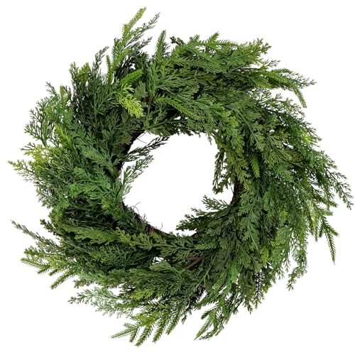 Christmas Faux Cedar Wreath, Realistic Artificial Cypress Wreaths for Front Door Wall Window Table Festive Winter Holiday Outdoor Indoor Home Decor (OD:50cm)