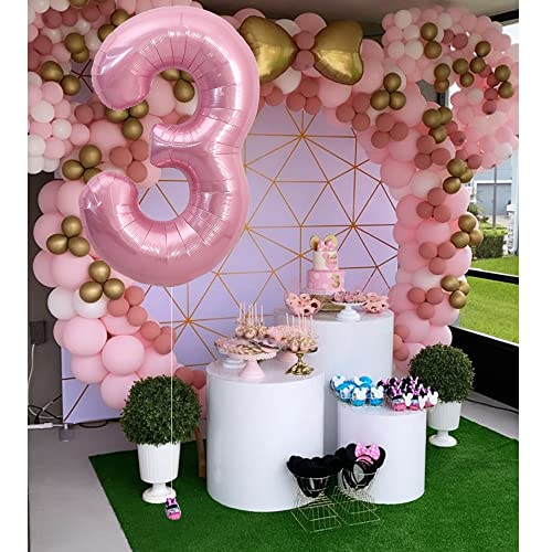 Image of TONIFUL 40 Inch Light Pink Large Numbers 0-9, Number 3 Digital 3 Helium Balloons, Pink Foil Mylar Big Number Pastel Balloons for Birthday Party Anniversary Supplies Decorations