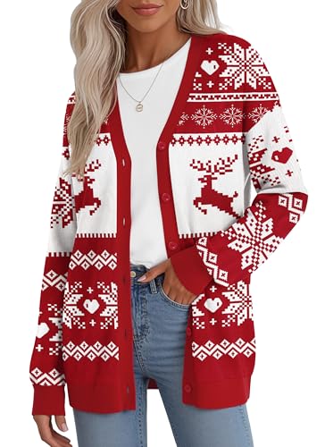 Jouica Women's Cute Cardigan Ugly Christmas Sweaters for Women 2025 Long Sleeve Funny Christmas Sweater