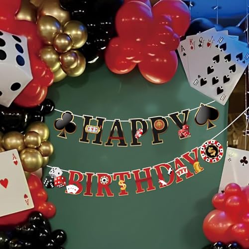 Image of Casino Happy Birthday Banner Casino Theme Party Decorations Poker Game Party Banners Garland for Las Vegas Night Poker Game Party Supplies