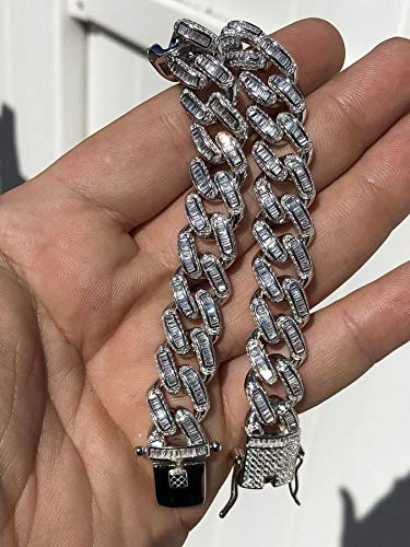 HarlemBling Solid 925 Sterling Silver - Baguette CZ Iced Men's Miami Cuban Link Bracelet - 12mm - Heavy 62 Grams3