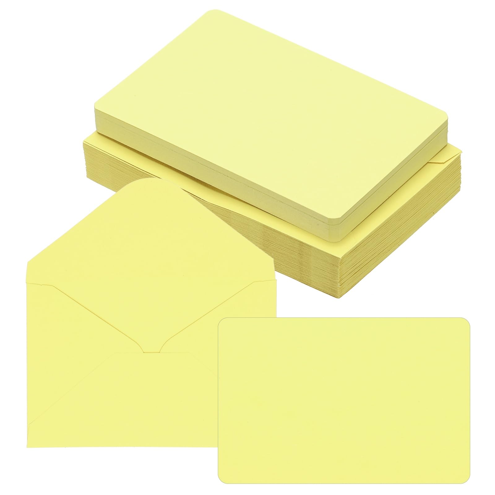 PATIKIL 10x15cm Blank Greeting Cards and Envelopes, 50Sets Half Fold Note Cards and Envelopes Folded Rounded Corner Cardstock Card for DIY Wedding Birthday Party Invitations, Light Yellow