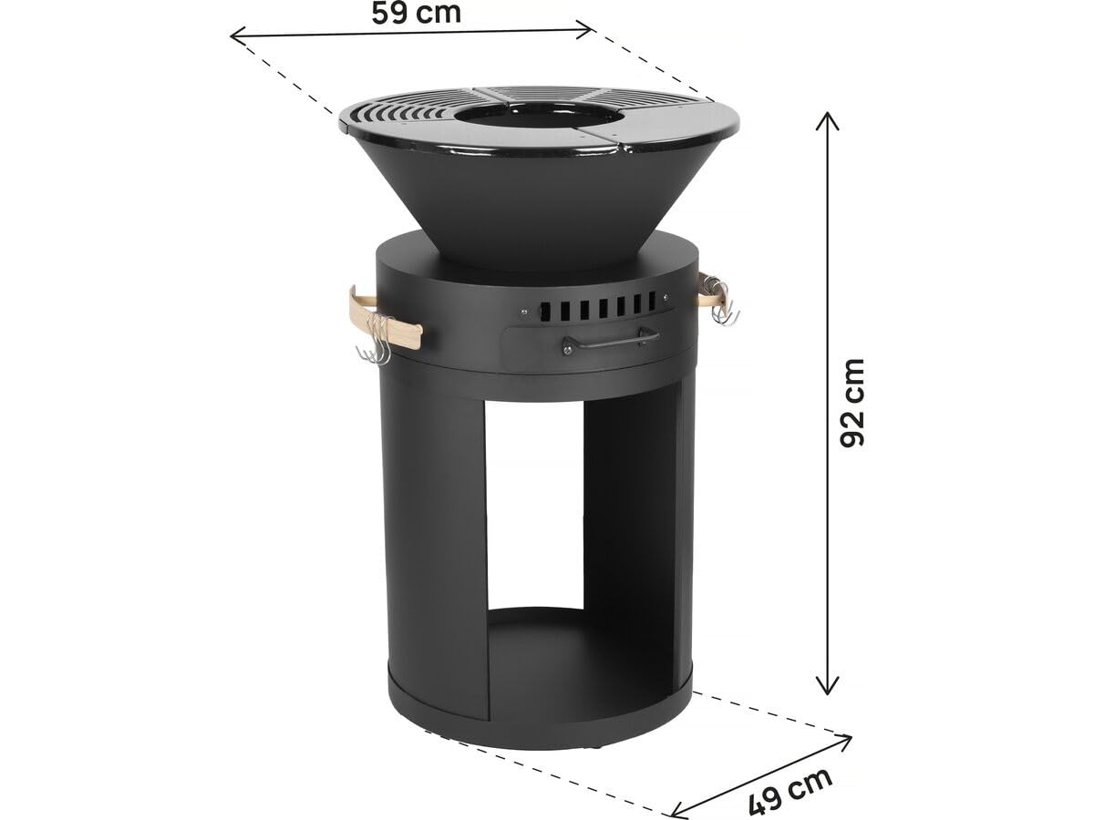 Barbecue plancha brasero a charbon et bois "Cesar" - 49 x 49 x 92 cm - Noir