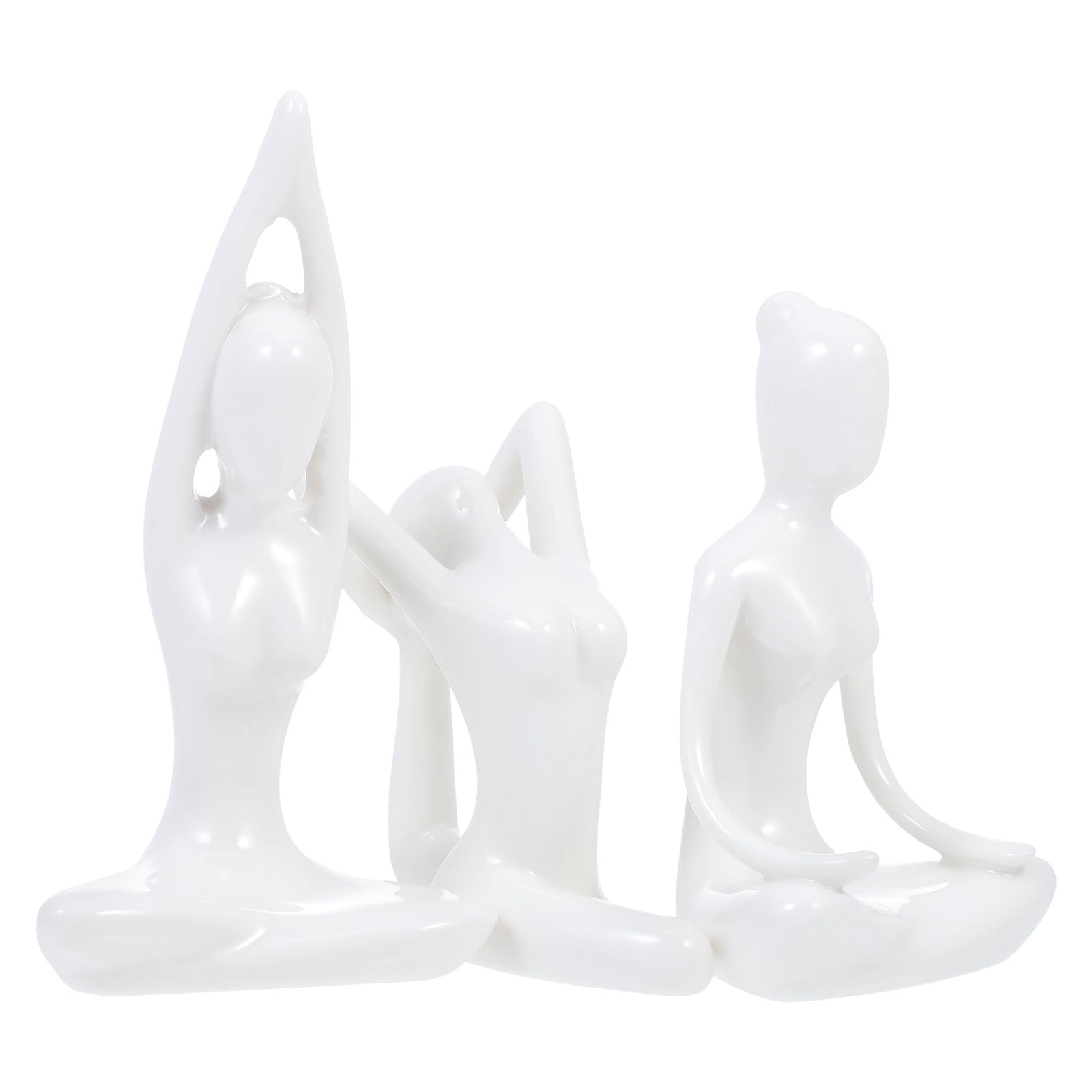 Figurines de Yoga Céramique x3 : Décoration Abstraite Blanche pour Ornement de Salon