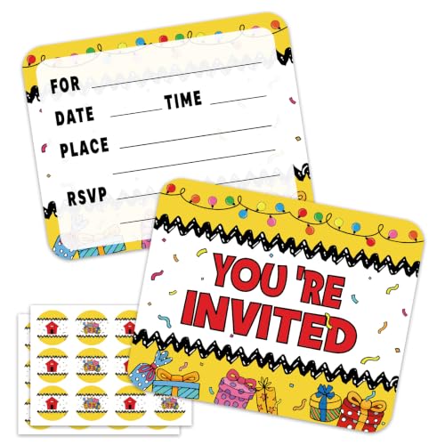 Cartes d'invitation anniversaire de dessin animé avec enveloppes pour fête d'enfants