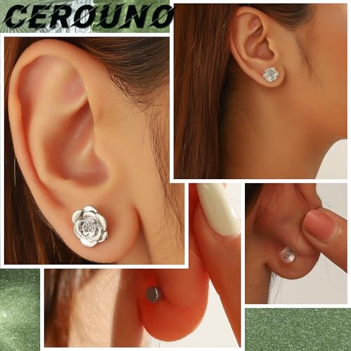 CEROUNO Flat Back Stud Earrings - 925 Sterling Silver Post Flatback Earrings Gold Silver Cubic Zirconia Earrings Studs for Women2