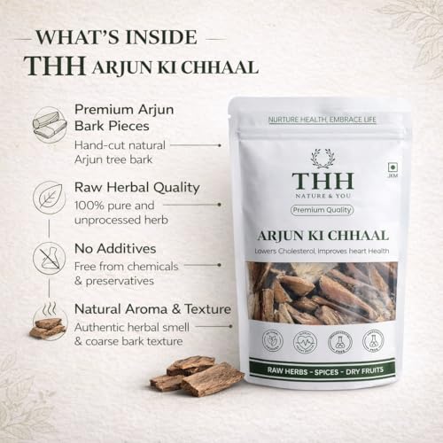 Image of THH Organic Arjun ki Chaal (800g) Dried Arjuna Tree Bark (Raw) | Lowers Bad Cholesterol