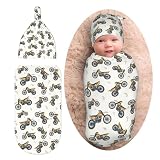 Motorcycle Cartoon Baby Stuff Newborn Baby Swaddle Blanket Swaddling Blanket with Beanie Set Soft for Unisex Girls Boys