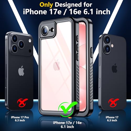 SPIDERCASE for iPhone 17e Case/iPhone 16e Case Waterproof,Built-in Screen & Camera Lens Protector[IP68 Underwater] Full Body Protection Phone Case for iPhone 17e/iPhone 16e 6.1'', Black/Clear by SPIDERCASE - Used condition - US$8.71