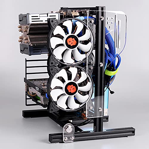 Gabinete para PC DIY Gaming, chasis vertical abierto para placas base ATX, Micro-ATX e ITX, disipación térmica completa, marco de aluminio y acrílico, color negro miniatura 2