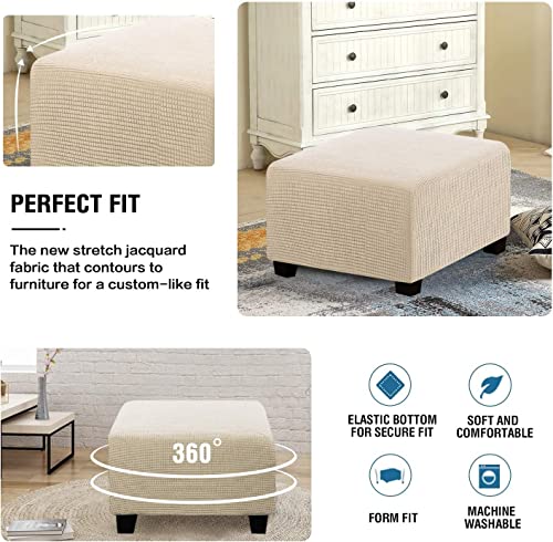 Adpon Square Ottoman Covers Ottoman Slipcovers Folding Storage Stool Protector Elastic Bottom Stretch High Spandex Small Checks Jacquard Fabric (X-Large,Natural) #TOP4