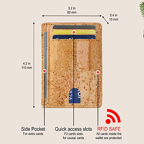 Image of Corkor Cork Card Holder Men - Cork Wallet - Vegan Leather - Minimalist Slim Front Pocket RFID