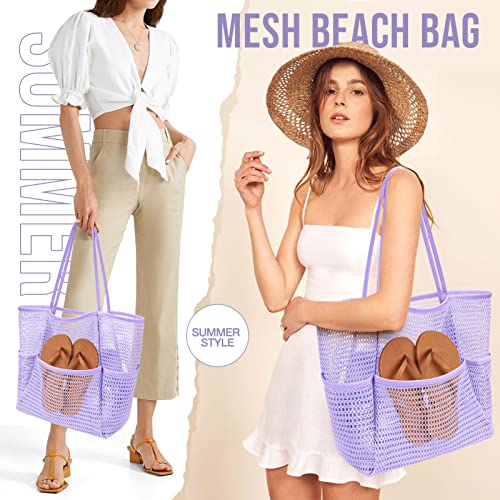 Image of KPX Beach Bag with Mini Pocket, Beach Tote Bags for Women Large Foldable Mesh Swimming Pool Travel Bags - Sandproof