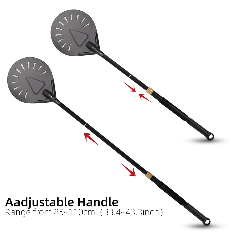 Pala Per Pizza Pala for pizza regolabile, pala girevole anodizzata dura, utensili da forno rotondi for, manico lungo, for in alluminio, antiaderente, cucina(Grey 8 inch brown)