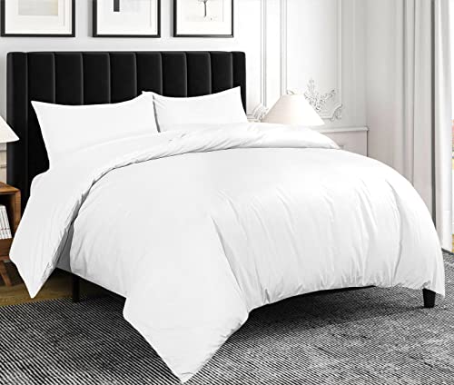Crescent Collection 300 Thread Count 100% Pure Egyptian Cotton Duvet Cover With Pillowcase Bedding Set (White, Single: 135x200cm)