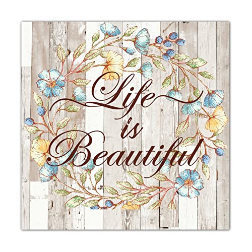 Plaque en bois Life Is Beautiful CustonCares décoration murale 40cm