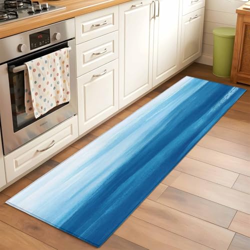 Tapete corredor azul moderno 2x6 pies antideslizante lavable miniatura 2