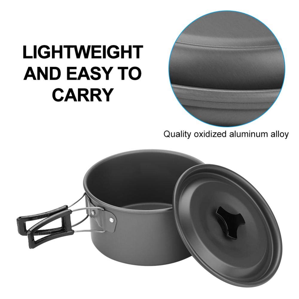 Camping Cookware Set, Lightweight Picnic Cooking Set Include Big Small Pot, Frying Pan, Bowls, Soup Spoon, Rice Ladle, Loofah Sponge