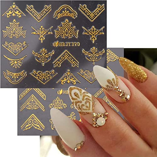 Gold Nail Art Stickers 3D Self Adhesive Flowers Nail Decals Golden Floral Leaf Line Nail Decorations Supply Floral Nail Stickers For Women Girls 12 Style #TOP3