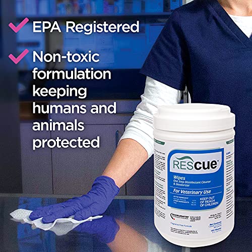 Rescue One-Step Disinfectant Cleaner & Deodorizer For Veterinary Use, Cleans Floors, Kennels, Litter Boxes & More, 160-Wipes, 1-Canister (Pack Of 12) #TOP5