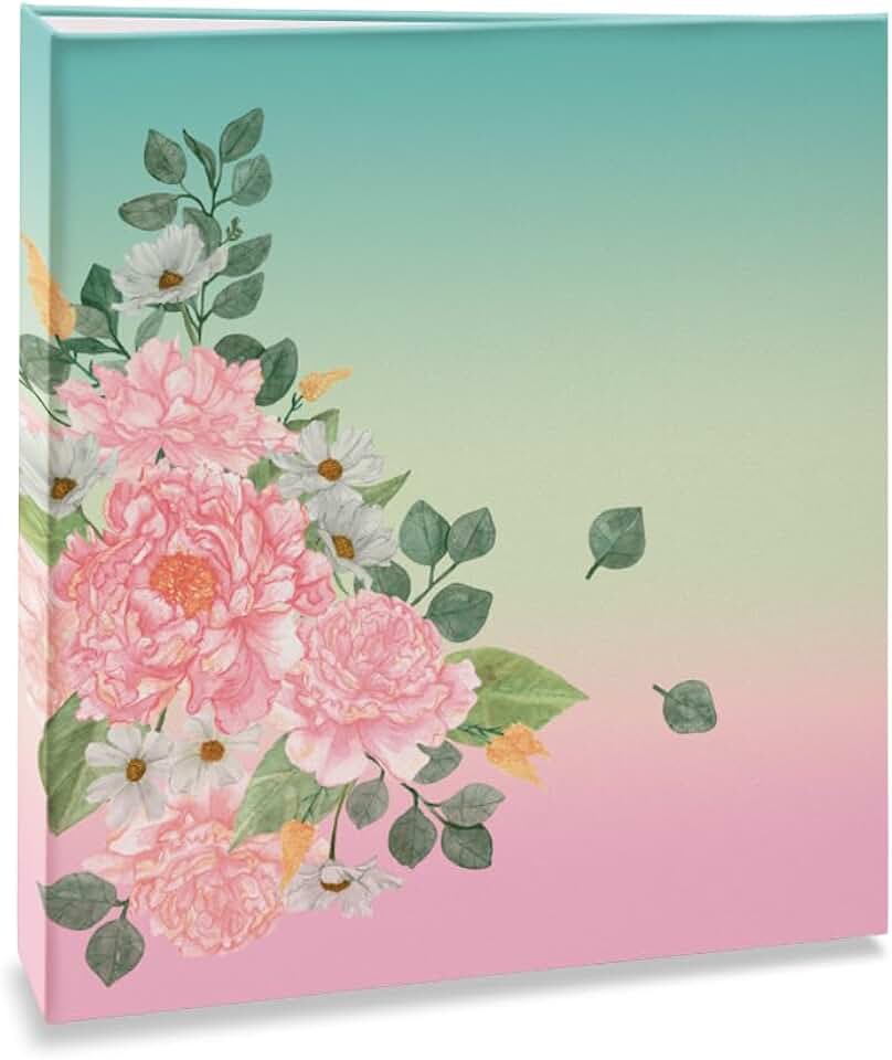 Álbum de fotos Ical, encadernação tradicional, para 120 fotos 10x15cm - envelope plástico transparente - linha Floral - modelo flores peônias - 333