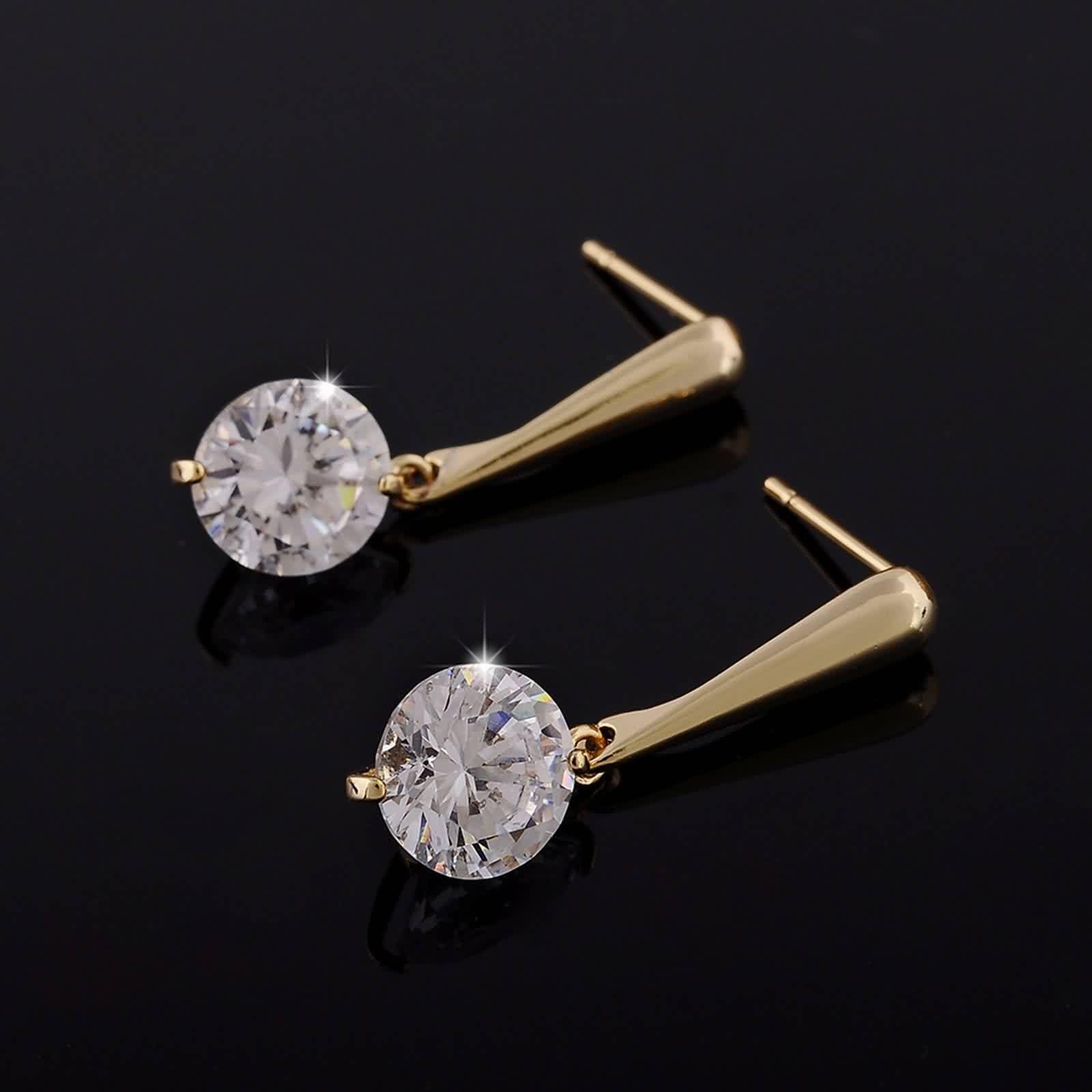 Gelbgold Ohrringe 9K / 14K / 18K Damen, Rund mit Moissanit, Ohrringe Hängend Gold Damen