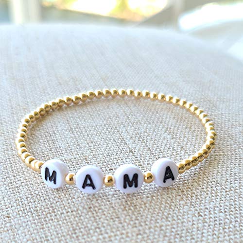 Anela Mama White Beaded Bracelet, 14kt Gold Filled Beaded, Stretch and Stackable, Hand Made in USA - Image 4