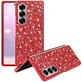 Yarxiawin Handyhülle für Samsung Galaxy Z Fold 7, Ästhetisch Effekt Glitzer Schutzhülle für Samsung Z Fold 7 Hülle Silikon Case Glamouröses Dünn Cover für Frauen (Rot)