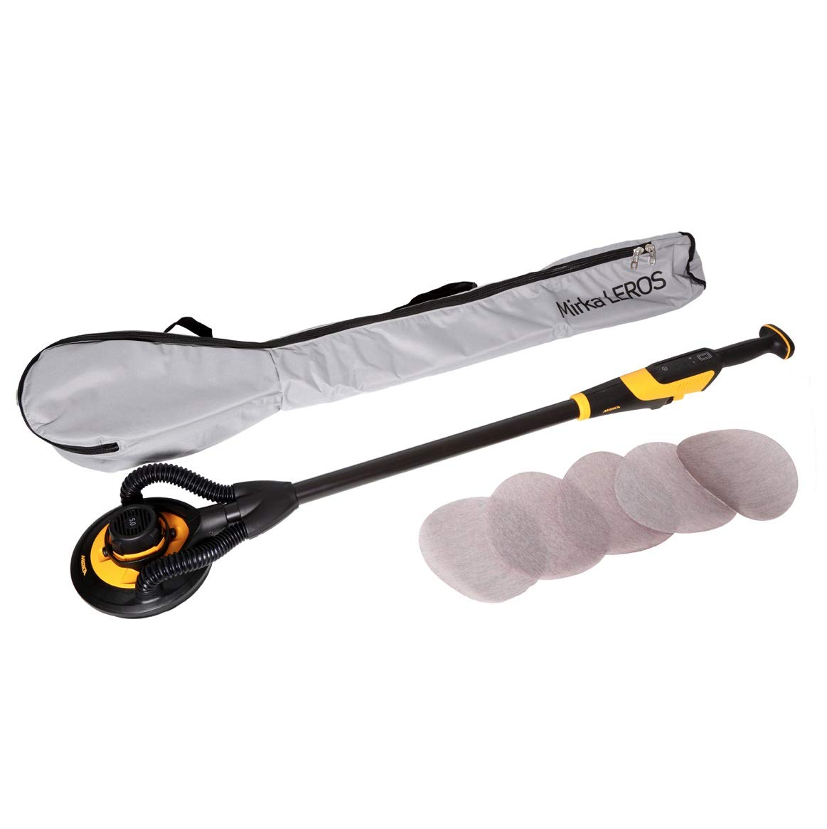 Mirka LEROS - Lijadora excéntrica de pared y techo con flexibilidad de 180° (225 mm de diámetro) y bolsa de transporte, 4000-8000 rpm