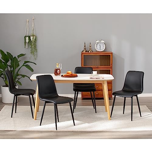 Heugah Dining Chairs Set Of 4, Black Modern Kitchen & Dining Room Chairs With Metal Legs, Industrial Faux Leather Kitchen Chairs #TOP3