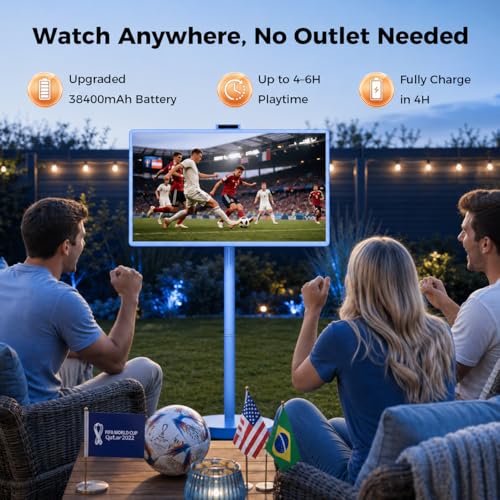 Image of 32 Inch Portable Smart TV | 1080P Touch Screen | Android 15 8G+128GB Storage | Movable Monitor on Wheels | 5MP Camera | 38,400 mAh Battery | Voice /Airmouse Remote Control | Versatile Rotatable Display