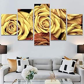 SIGNWIN 5 Panel Canvas Wall Art Yellow Petals...