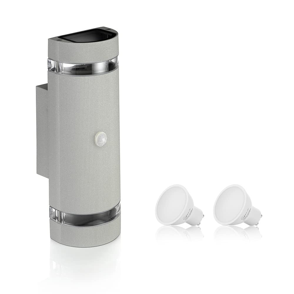 Auraglow PIR Motion Sensor Double Up & Down Outdoor Wall Security Light - Silver - Cool White
