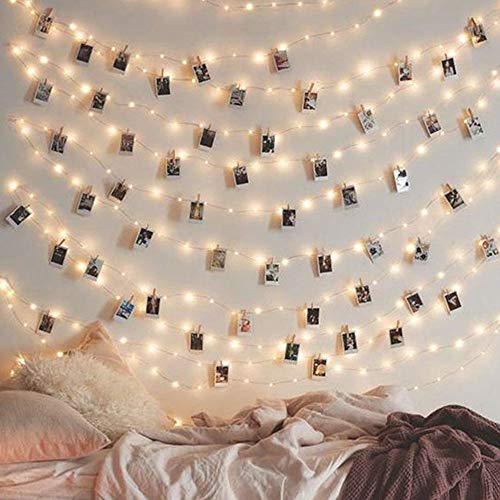 Decdeal Cordão de luzes de LED com prendedores para fotos, 5 m, 50 LEDs, prendedor de foto, USB, luz