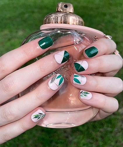 Dukasou Semi Cured Gel Nail Strips, 28Pcs Real Nail Polish Art Stickers/Wraps With Uv/Led Light, Includes Prep Pads, Nail File & Wood Stick, Sticker Nails For Women Girls Kids Diy Decorations Birthday Party Favor Gifts（Grass Green) #TOP3