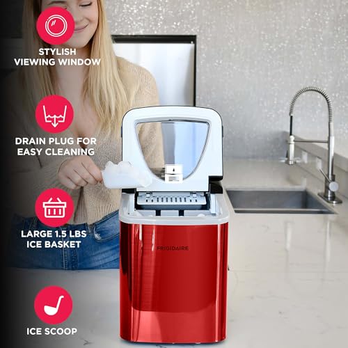 Image of Frigidaire Compact Countertop Ice Maker, 26lbs of Ice per Day, Red Stainless