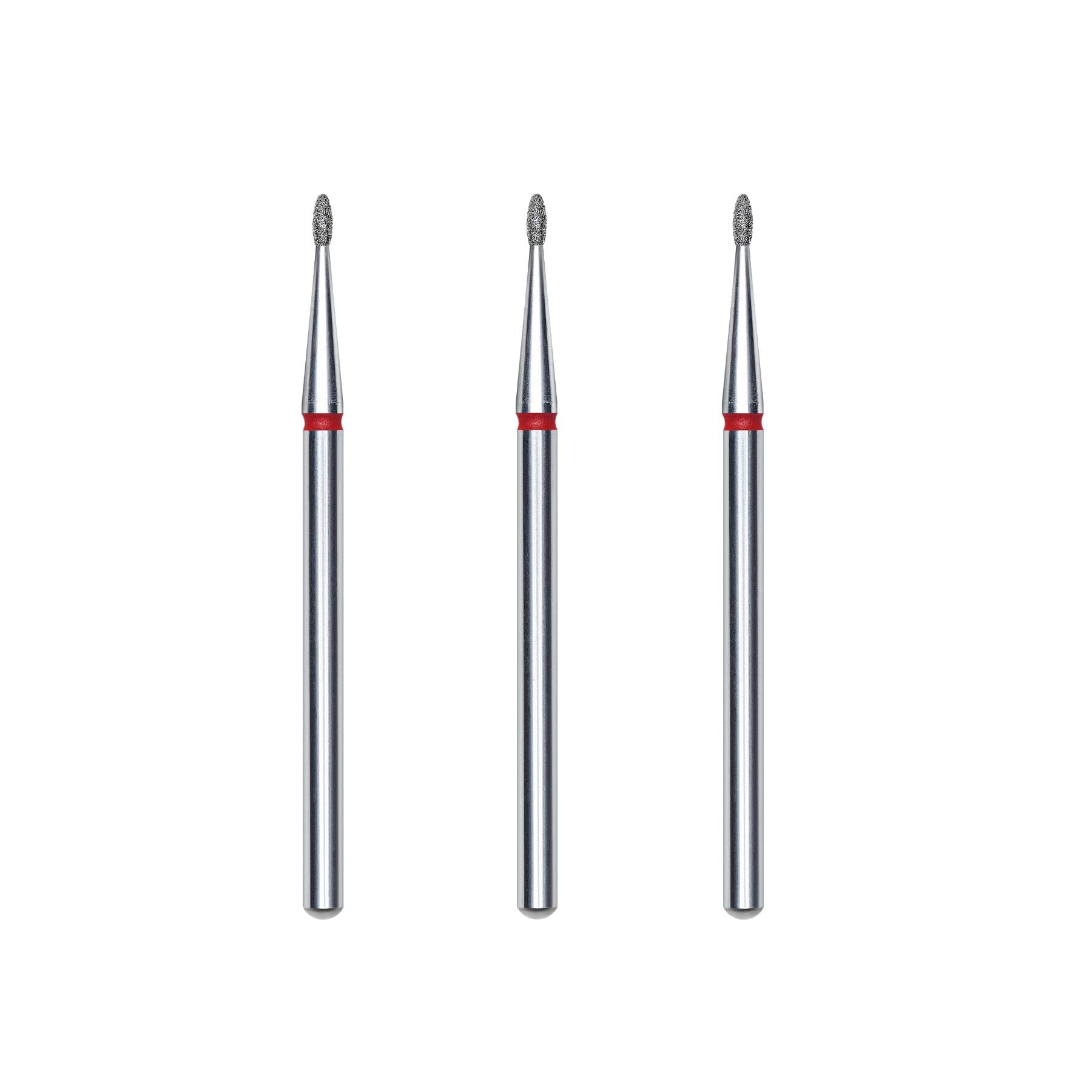 STALEKS PRO Set of 3 diamond cuticle burs, 3 x 1.2 mm. Olive shape (Fine grain), Silver