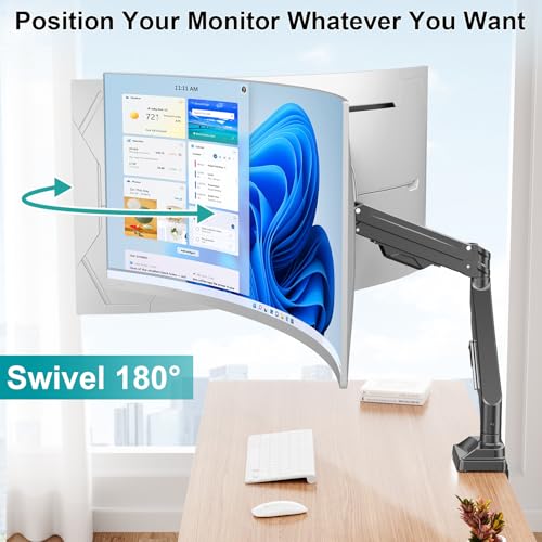 MOUNT PRO Single Monitor Arm for Max 43 Inch Computer Screen up to 33lbs, Heavy Duty Ultrawide Monitor Stand, Premium Fully Adjustable Gas Spring Desk Mount, VESA Mount with Clamp/Grommet Base