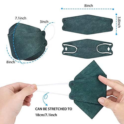 Image of Borje KN95 Face Masks for Adults 50 Pack, 5-Ply Emerald Green Disposable Face Mask Against PM 2.5 Smoke & Dust, Filtration Efficiency 95%