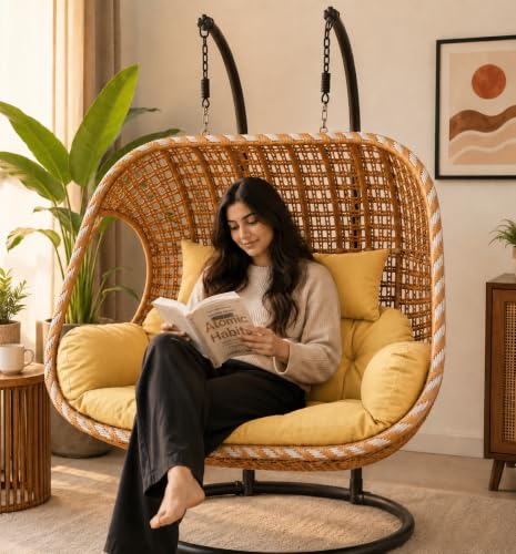 Image of Double Seater Swing Replacement Cushion Pad for Hanging Egg Seat Outdoor Patio Garden Balcony Black Cushion Only Swing Frame Not Included-Yellow