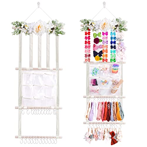 Image of mligril Headband/Hair Bow Holder for Girls, Flower Hair Bows Organizer Wall Hanging Decor Chic Christmas Gift Baby Hair Accessories Storage Organizers for Nursery Todder Girls Room