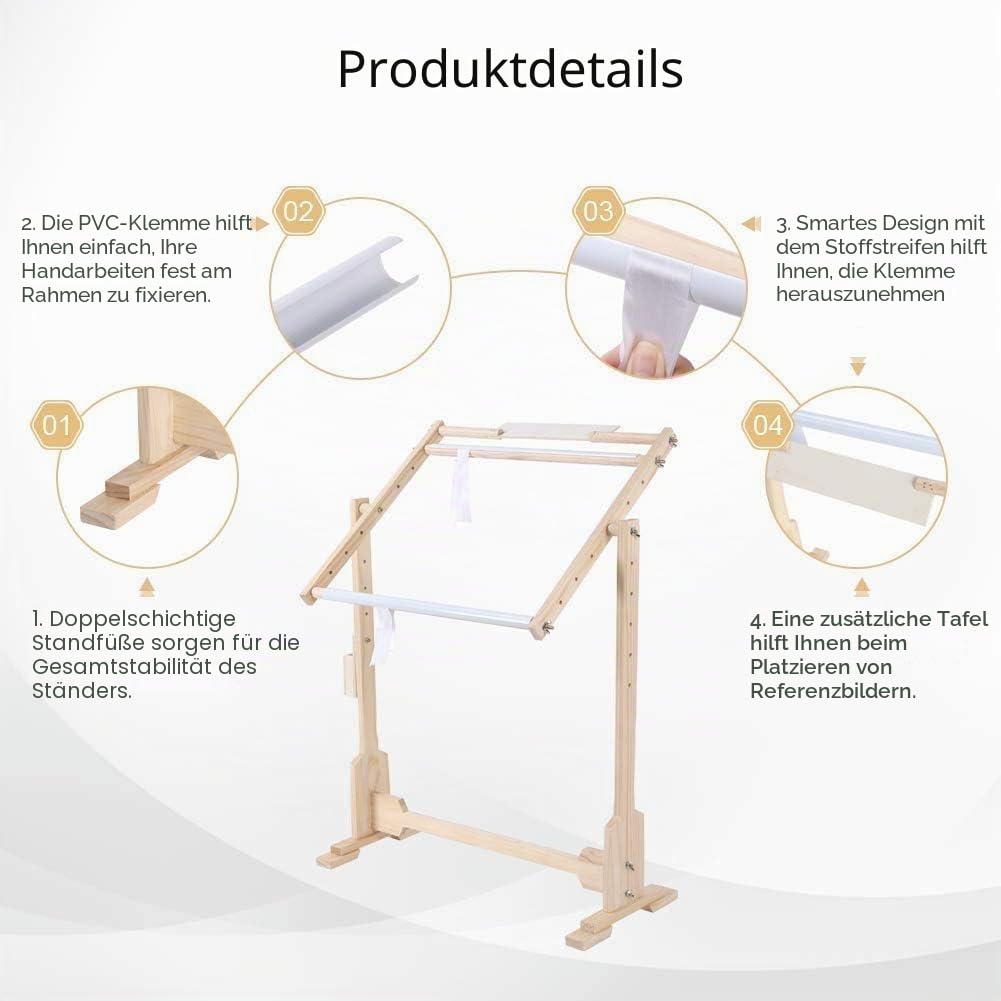 Stickrahmen Holz, Cross Stitch Stand Kreuzstich Ständer 360 ° Verstellbarer für Kreuzstich-Nadelarbeiten 80cm