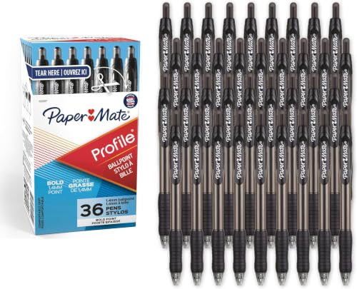 Image of Paper Mate Profile Retractable Ballpoint Pens Bold Point (1.4mm) Black,36 Count (Pack of 6)