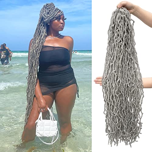 Grey Faux Soft Locs 36 Inch 7 Packs Gray Color Crochet Locs Hair Whole Strand No Extended Pre-looped Long Locs Synthetic Crochet Braids Hair Extensions For Black Women (36inch, 7packs, Grey)
