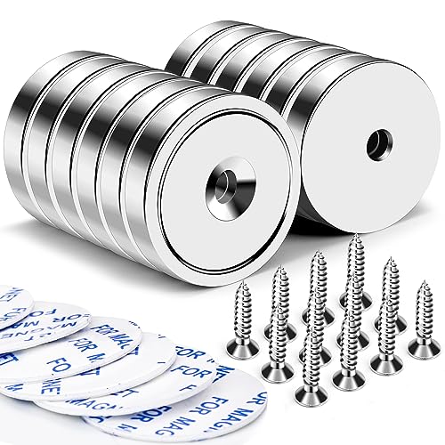 Image of LOVIMAG Strong Neodymium Rare Earth Magnets, 110LBS-12 Pack | Heavy Duty Cup Magnet with Countersunk and Screws for Tool Room, Kitchen Doors, Wall Mounting, Office