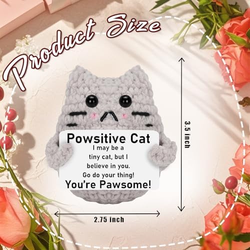 2026 Positive Hanging Knitted Crochet Cat Animals Easter Birthday Gifts Idea with A Card-You are Pawsome-for Dad Grandpa Daughter Son Mom Grandma Friends
